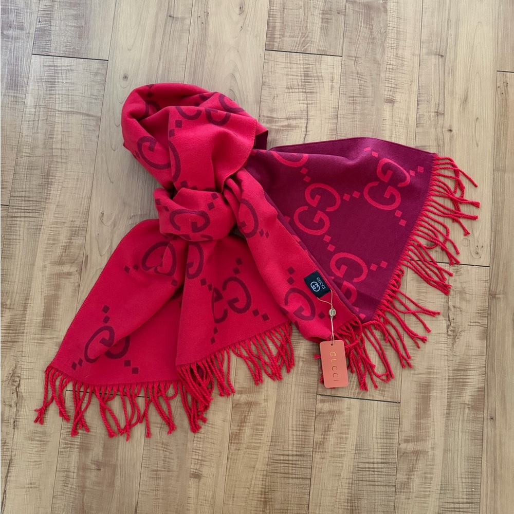 Reversible Large Super Soft GG Monogram Wrap Shawl Scarf Silk Cashmere